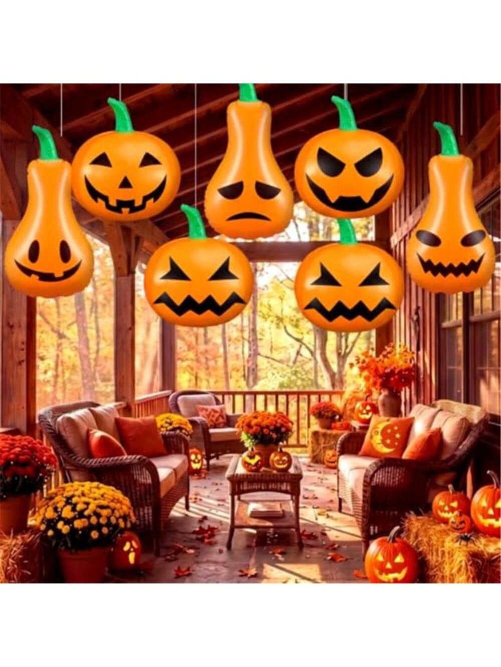 12 Pcs 12'' Halloween Inflatable Hanging Pumpkin Decorations for Porch Yard
